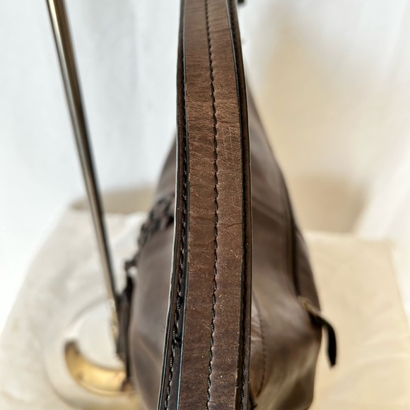 BORN Brown Distressed Leather Diego Hobo style Shoulder Bag with tassels.